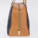 CELINE C Macadam Canvas Hand Bag Suede Navy Gold Auth 196609-5