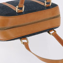 CELINE C Macadam Canvas Hand Bag Suede Navy Gold Auth 196609-6