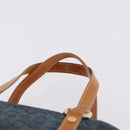 CELINE C Macadam Canvas Hand Bag Suede Navy Gold Auth 196609-8