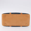 CELINE C Macadam Canvas Hand Bag Suede Navy Gold Auth 196609-9