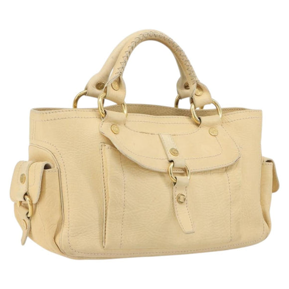 CELINE Boogie Bag Leather Beige Gold Auth 196610