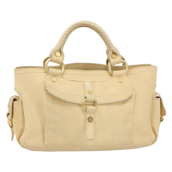 CELINE Boogie Bag Leather Beige Gold Auth 196610
