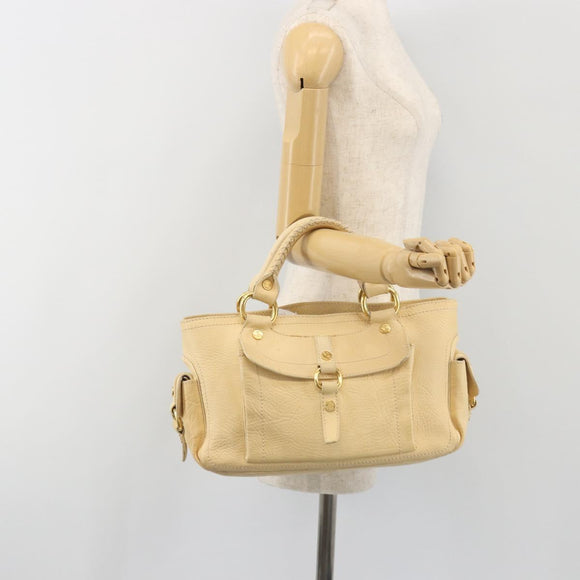 CELINE Boogie Bag Leather Beige Gold Auth 196610