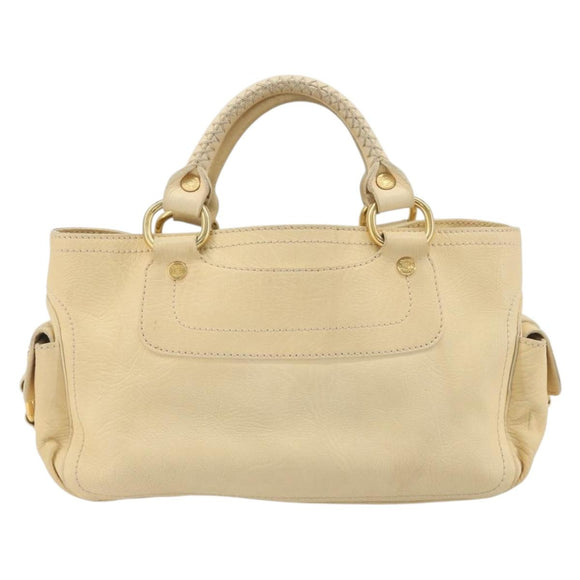 CELINE Boogie Bag Leather Beige Gold Auth 196610