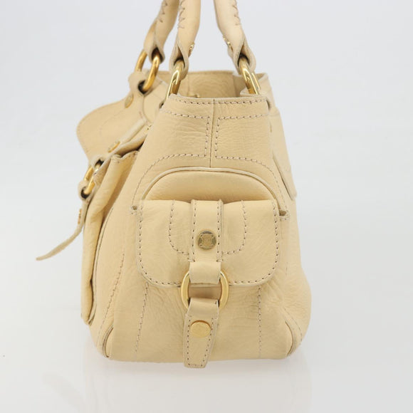 CELINE Boogie Bag Leather Beige Gold Auth 196610