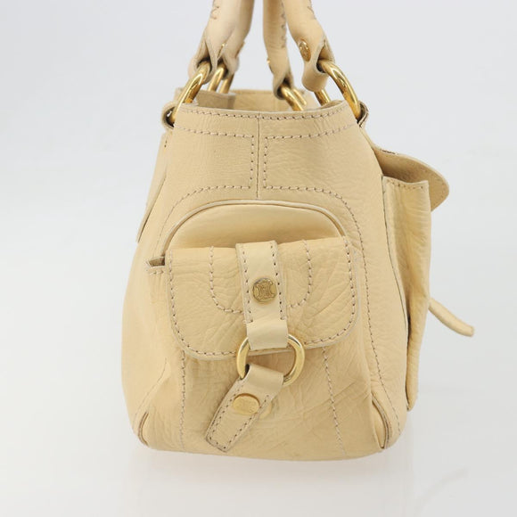 CELINE Boogie Bag Leather Beige Gold Auth 196610