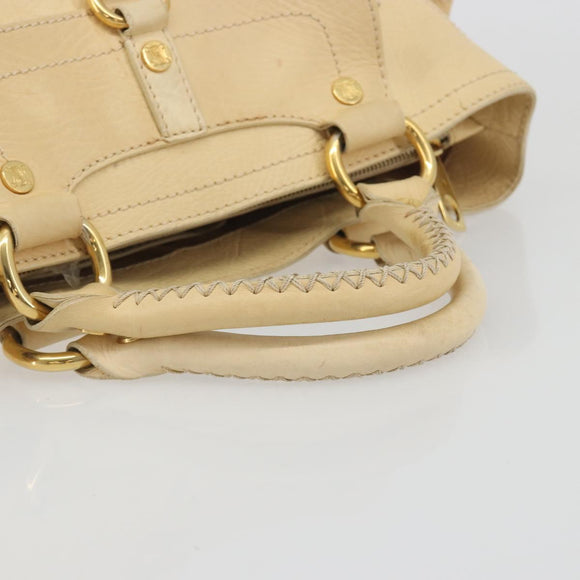 CELINE Boogie Bag Leather Beige Gold Auth 196610