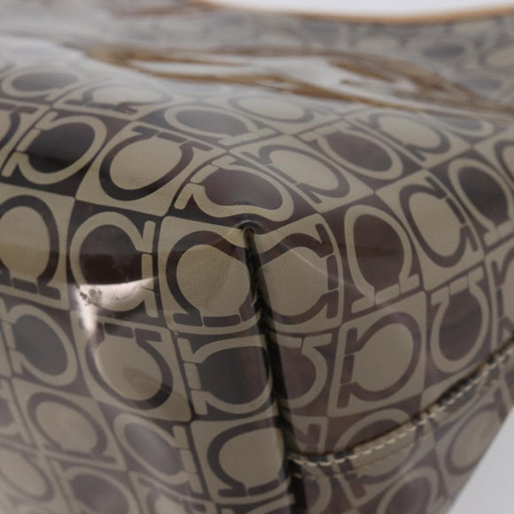 Salvatore Ferragamo Shoulder Bag Vinyl Beige Silver Auth 196611A