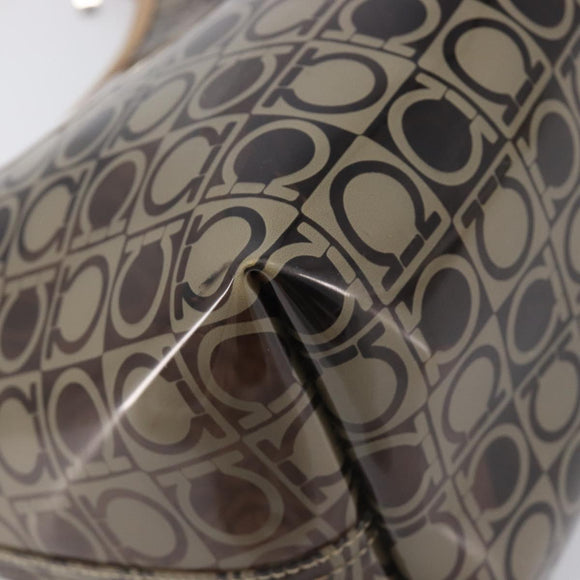 Salvatore Ferragamo Shoulder Bag Vinyl Beige Silver Auth 196611A