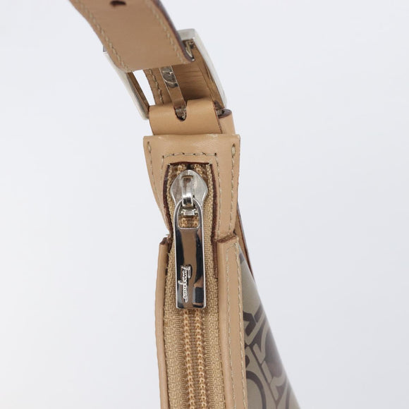 Salvatore Ferragamo Shoulder Bag Vinyl Beige Silver Auth 196611A