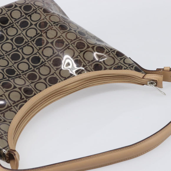 Salvatore Ferragamo Shoulder Bag Vinyl Beige Silver Auth 196611A