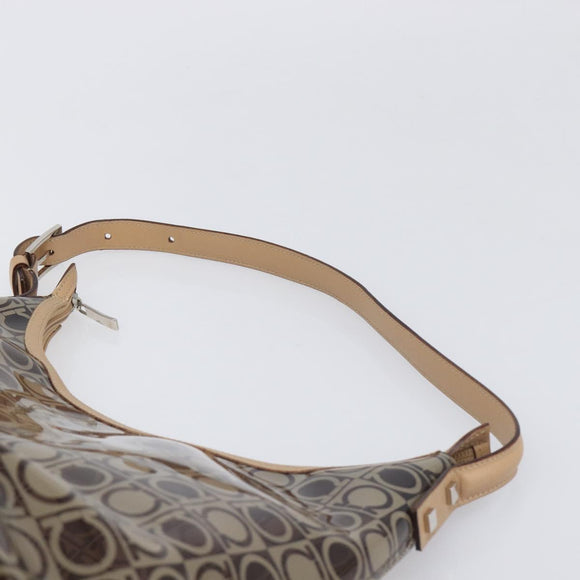 Salvatore Ferragamo Shoulder Bag Vinyl Beige Silver Auth 196611A