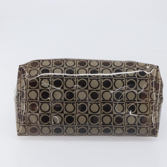 Salvatore Ferragamo Shoulder Bag Vinyl Beige Silver Auth 196611A