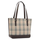 BURBERRY Nova Check Hand Bag Canvas Beige Silver Auth 196618A-1