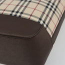 BURBERRY Nova Check Hand Bag Canvas Beige Silver Auth 196618A-10