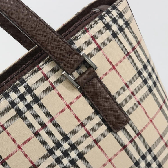 BURBERRY Nova Check Hand Bag Canvas Beige Silver Auth 196618A