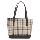BURBERRY Nova Check Hand Bag Canvas Beige Silver Auth 196618A-2