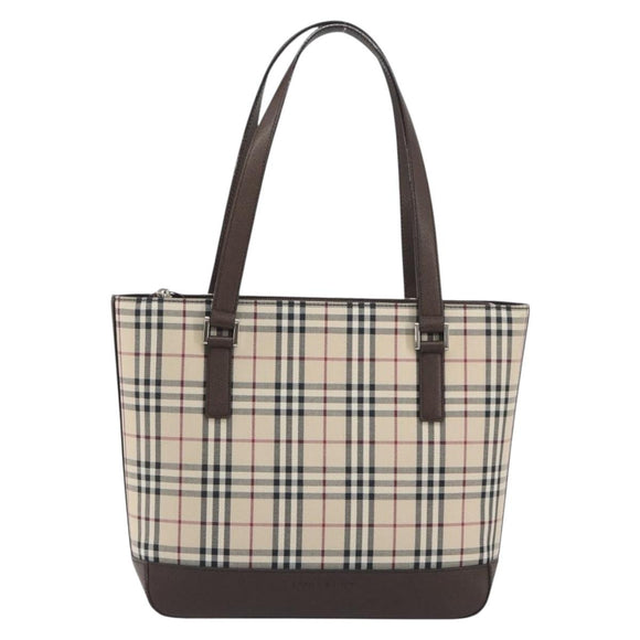 BURBERRY Nova Check Hand Bag Canvas Beige Silver Auth 196618A