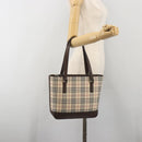 BURBERRY Nova Check Hand Bag Canvas Beige Silver Auth 196618A-25