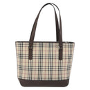BURBERRY Nova Check Hand Bag Canvas Beige Silver Auth 196618A-3