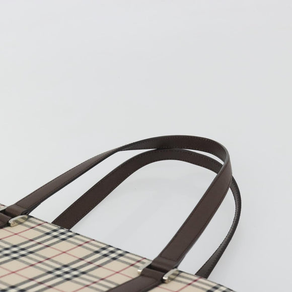BURBERRY Nova Check Hand Bag Canvas Beige Silver Auth 196618A