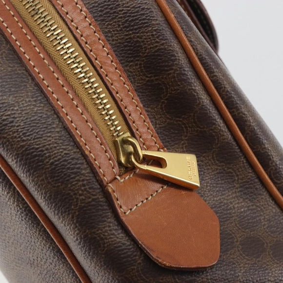 CELINE Macadam Canvas Hand Bag PVC Leather Brown Gold Auth 196621A