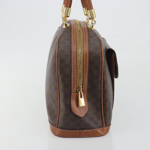 CELINE Macadam Canvas Hand Bag PVC Leather Brown Gold Auth 196621A