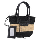 BALENCIAGA Pannier XS Hand Bag Raffia Black Silver 466498 Auth 196622A-1