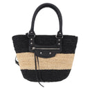 BALENCIAGA Pannier XS Hand Bag Raffia Black Silver 466498 Auth 196622A-2