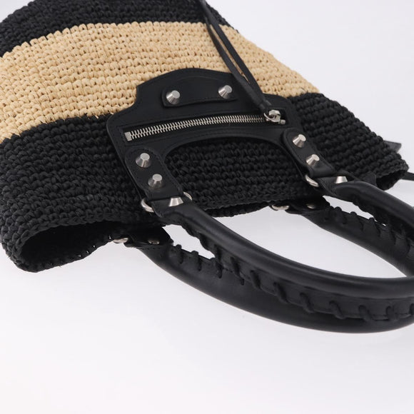 BALENCIAGA Pannier XS Hand Bag Raffia Black Silver 466498 Auth 196622A