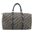 Christian Dior Trotter Canvas Boston Bag Navy Silver Auth 196623-13