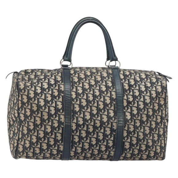 Christian Dior Trotter Canvas Boston Bag Navy Silver Auth 196623