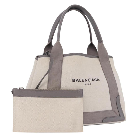 BALENCIAGA Navy Cabas XS Hand Bag Canvas White Silver 339933 Auth 196624