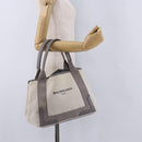 BALENCIAGA Navy Cabas XS Hand Bag Canvas White Silver 339933 Auth 196624-23