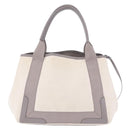 BALENCIAGA Navy Cabas XS Hand Bag Canvas White Silver 339933 Auth 196624-2