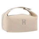 HERMES Brid A Black Hand Bag Canvas Leather Beige Silver Auth 196626M-1