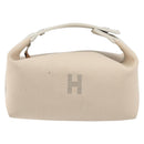 HERMES Brid A Black Hand Bag Canvas Leather Beige Silver Auth 196626M-13