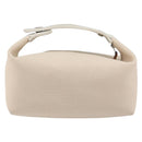 HERMES Brid A Black Hand Bag Canvas Leather Beige Silver Auth 196626M-2