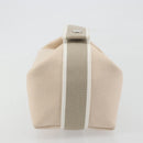 HERMES Brid A Black Hand Bag Canvas Leather Beige Silver Auth 196626M-3