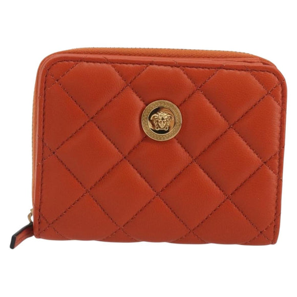 VERSACE Medusa Wallet Leather Orange Gold Auth 196627A
