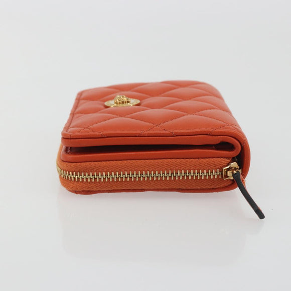 VERSACE Medusa Wallet Leather Orange Gold Auth 196627A