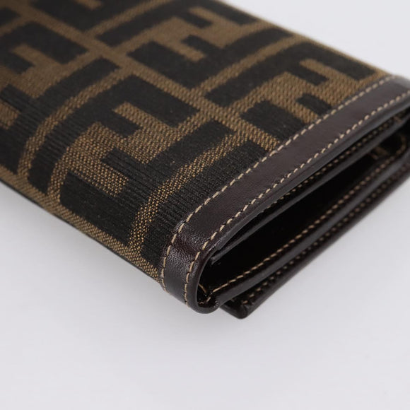 FENDI Zucca Canvas Bifold Wallet Black Brown Auth 196628V
