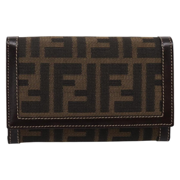 FENDI Zucca Canvas Bifold Wallet Black Brown Auth 196628V