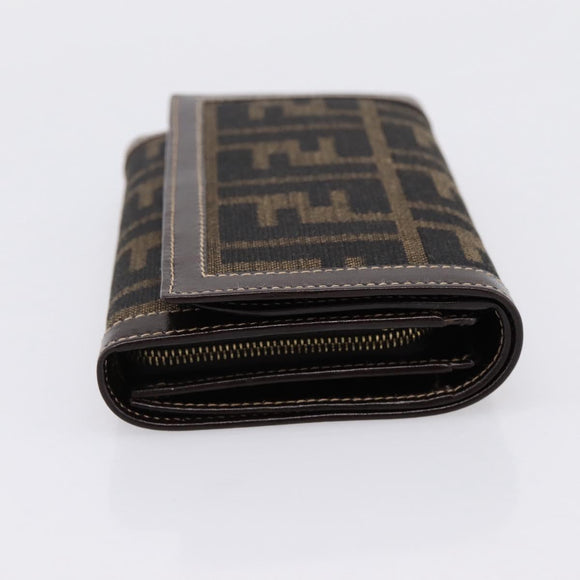 FENDI Zucca Canvas Bifold Wallet Black Brown Auth 196628V