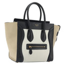 CELINE Luggage Micro Shopper Hand Bag Leather White Gold Auth 196632V-1