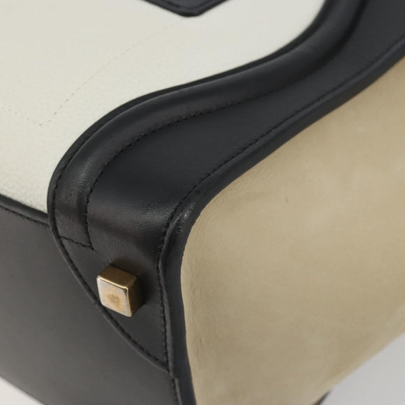 CELINE Luggage Micro Shopper Hand Bag Leather White Gold Auth 196632V