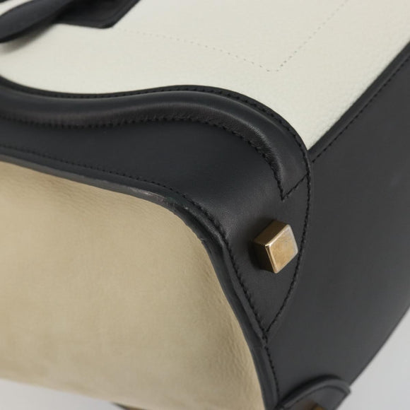 CELINE Luggage Micro Shopper Hand Bag Leather White Gold Auth 196632V