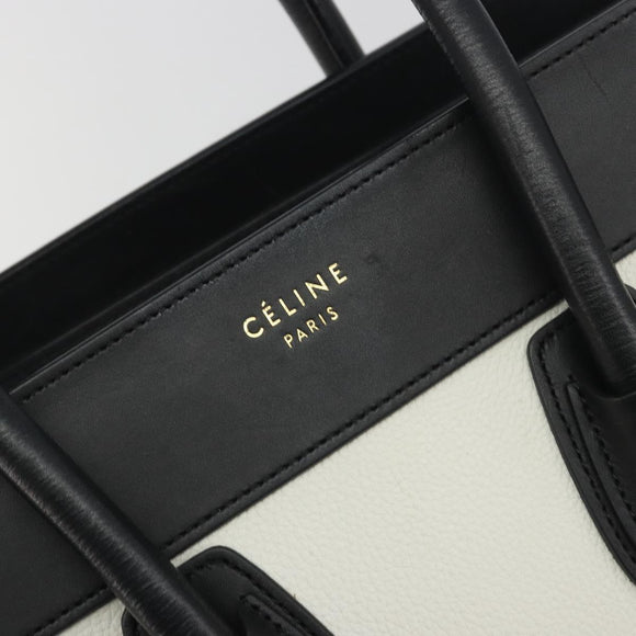 CELINE Luggage Micro Shopper Hand Bag Leather White Gold Auth 196632V