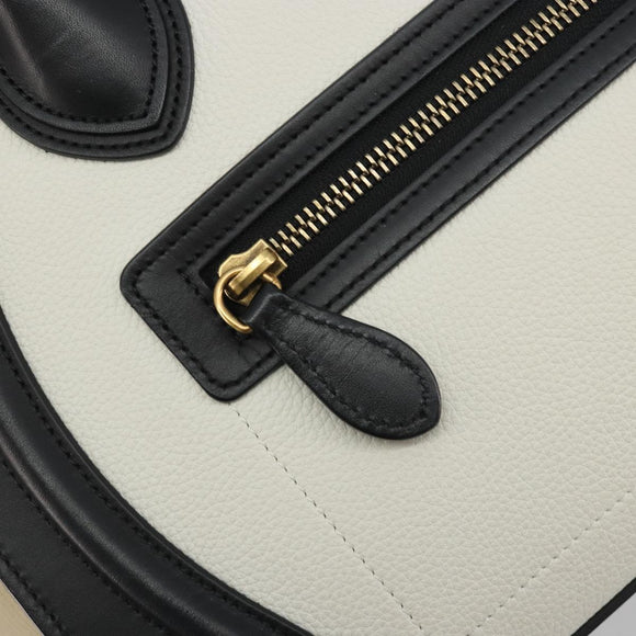 CELINE Luggage Micro Shopper Hand Bag Leather White Gold Auth 196632V