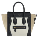 CELINE Luggage Micro Shopper Hand Bag Leather White Gold Auth 196632V-13